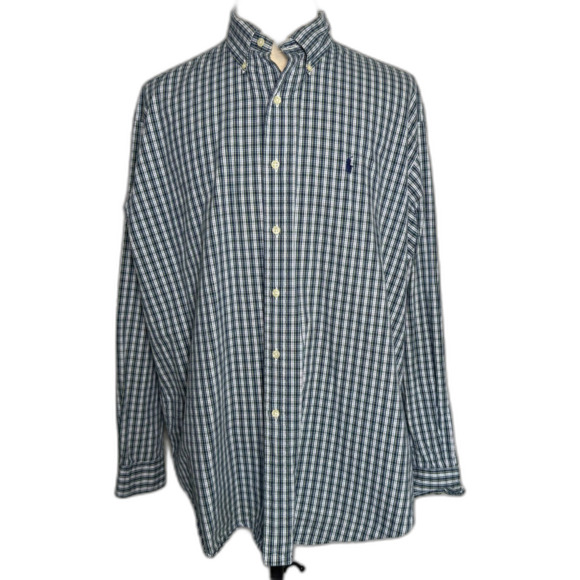 Ralph Lauren Vintage 100% Blake Cotton Long Sl. Button Down XL, Blue Plaid Pony - Picture 2 of 8